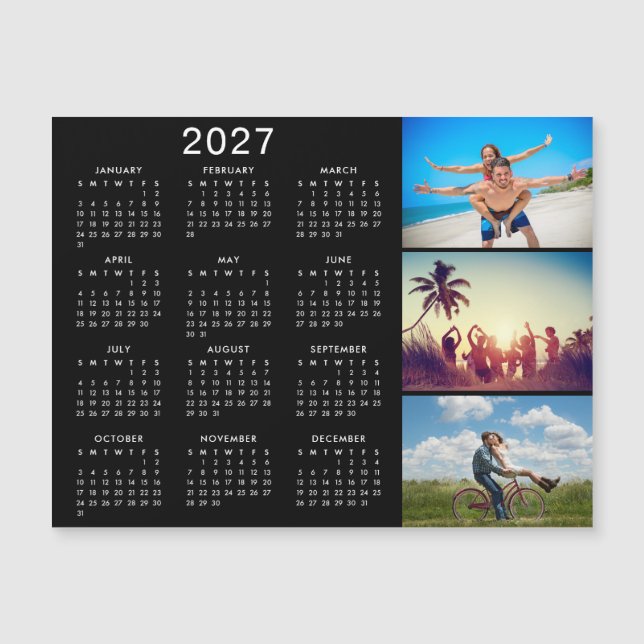 Personlig fotokollage 2027 kalender magnet (Framsida)