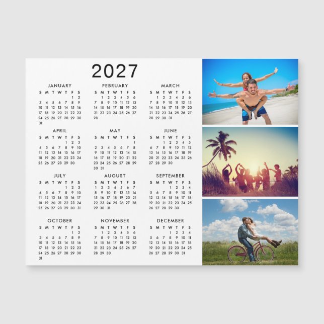 Personlig fotokollage 2027 kalender magnet (Framsida)