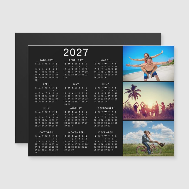 Personlig fotokollage 2027 kalender magnet (Fram/baksida)