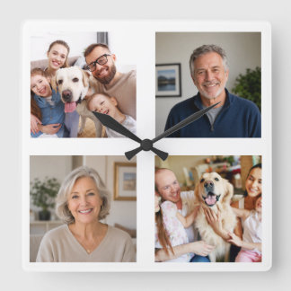 Personlig fotokollage familj husdjur bild fyrkantig klocka