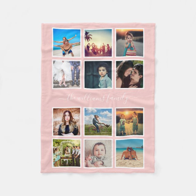 Personlig Fotokollage Family  Rosa Fleecefilt (Framsidan)