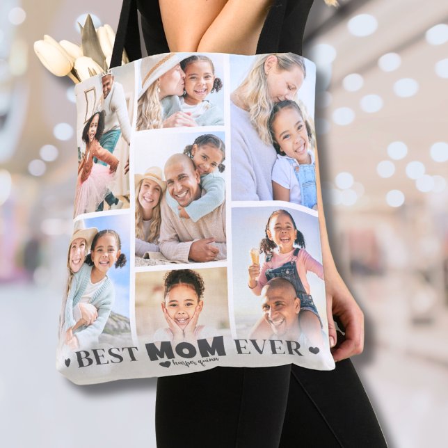 Personlig fotokollage Mamma Tygkasse (Personalized Photo Collage Mom Tote Bag)