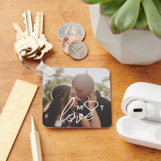 Personlig fotokollage med monogramtext nyckelring (Skrivbord)