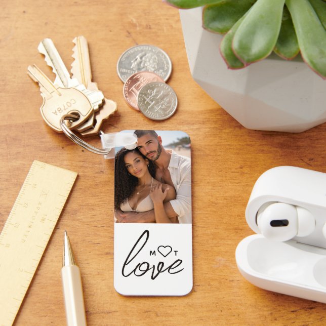 Personlig fotokollage med monogramtext nyckelring (Skrivbord)