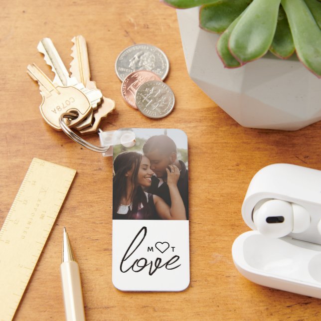 Personlig fotokollage med monogramtext nyckelring (Skrivbord)