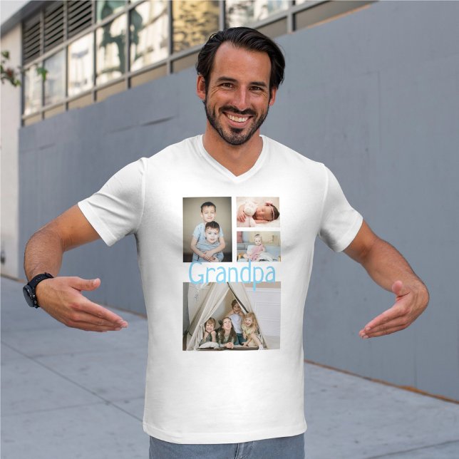 Personlig Fotokollage med text T Shirt (Personalized Photo Collage With Text T-Shirt by Ricaso. Add 4 photos and text)