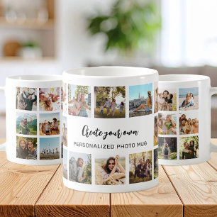 Personlig fotokollage-mugg med egen text kaffemugg