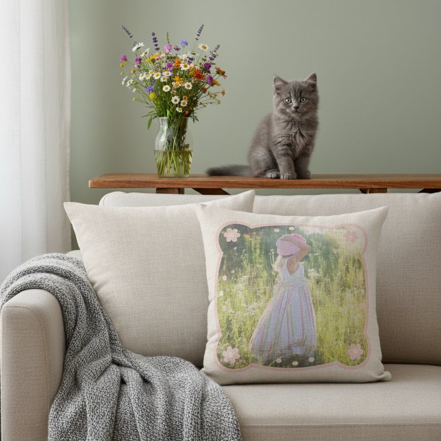 Personlig Fotokudde - Rustik Bondgårdsstil Kudde (Personalized photo pillow with a printed burlap rustic look.)
