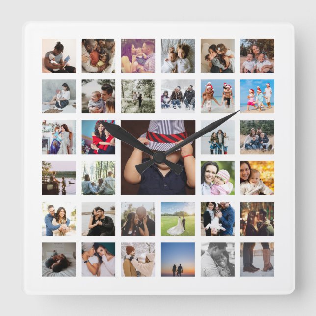 Personlig Fotomall - kollage Fyrkantig Klocka (Framsida)