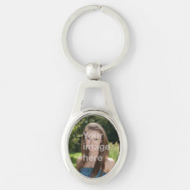 Personlig - fotonyckelkedja ovalt silverfärgad nyckelring