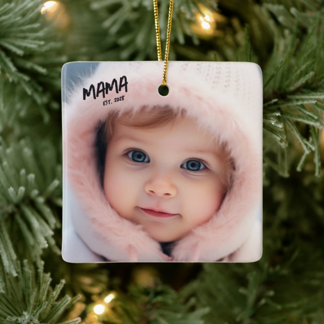 Personlig Fotopresent Mama Jul Julgransprydnad Keramik (Träd)