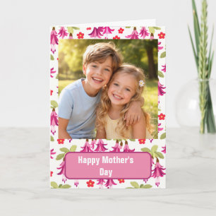 Personlig fotoskort - Glad mors dag Rosa blommor Kort