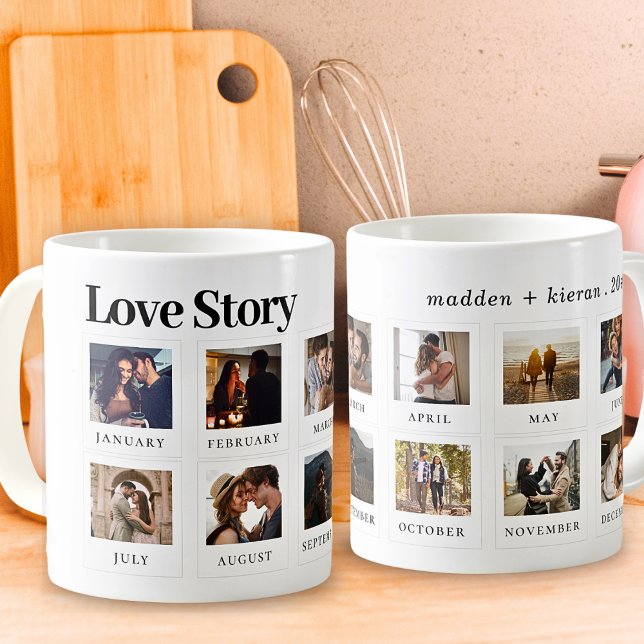 Personlig Fototext Modern Par Kärlek Story Kaffemugg (Skapare uppladdad)