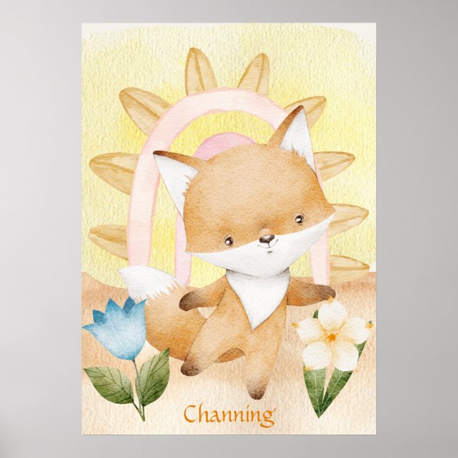 Personlig Fox Baby djur Boho Rainbow Poster (Framsidan)