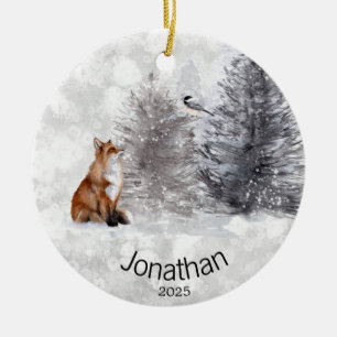 Personlig Fox Bird Winter Cabin Julgransprydnad Keramik