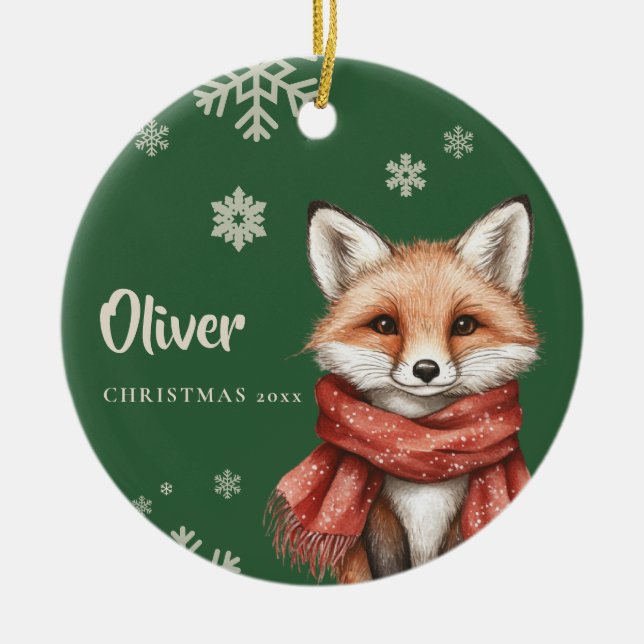 Personlig Fox jul Ornament med snöflake (Framsidan)