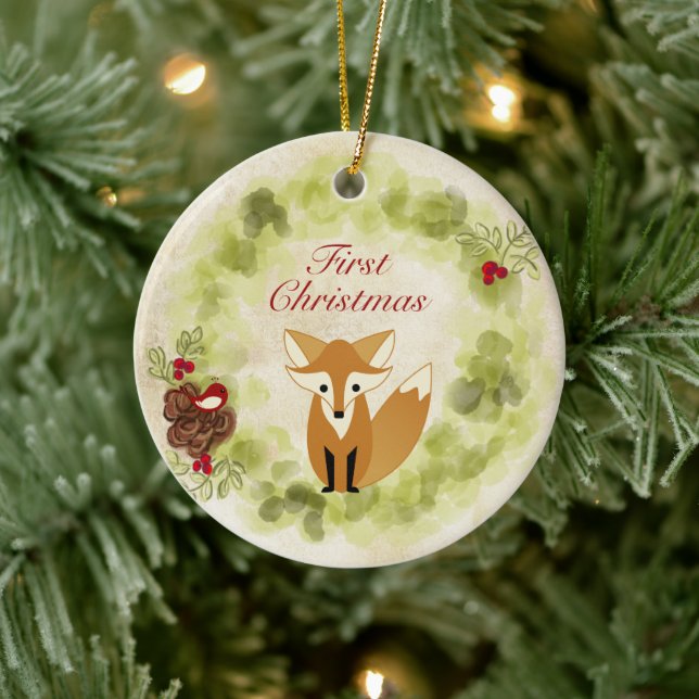 Personlig Fox och Wandes Baby Första jul Julgransprydnad Keramik (Träd)