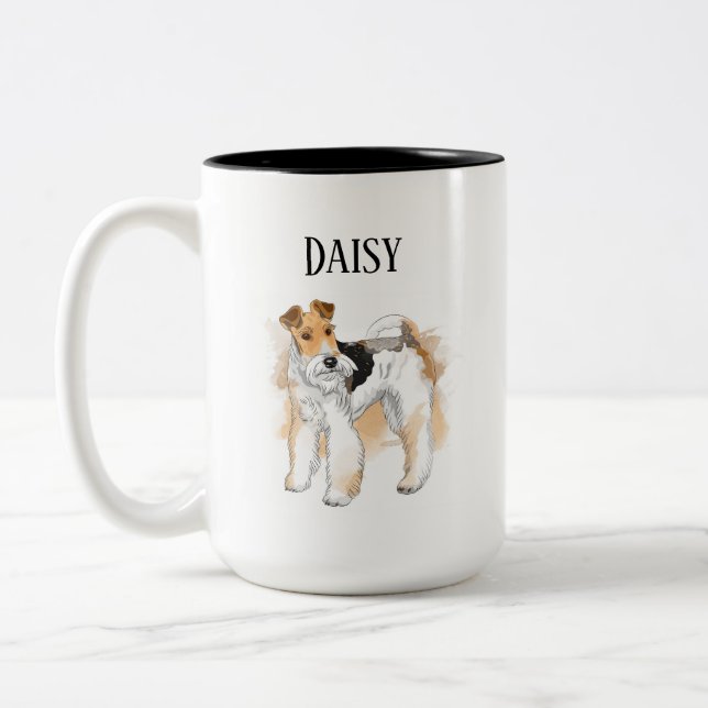 Personlig Fox Terrier Photo Två-Tonad Mugg (Vänster)