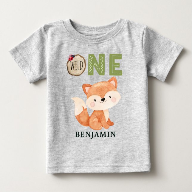Personlig Fox VILD ONE Woodland Första födelsedag T Shirt (Framsida)