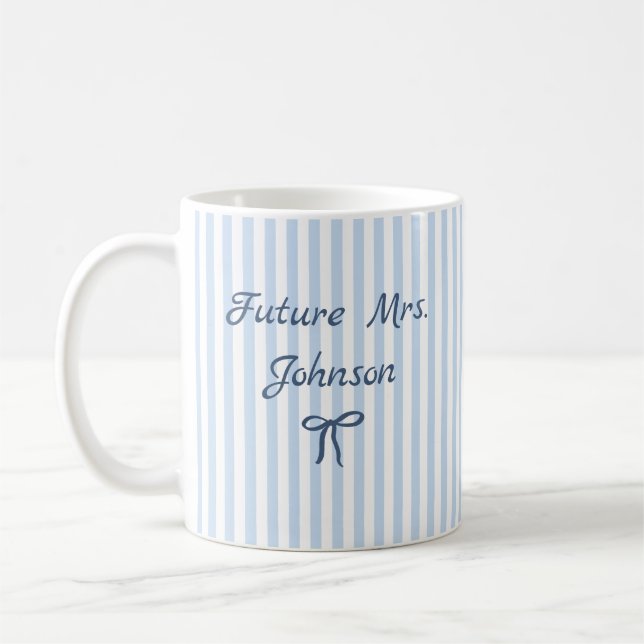 Personlig framtida fru randig vigselmugg kaffemugg (Vänster)