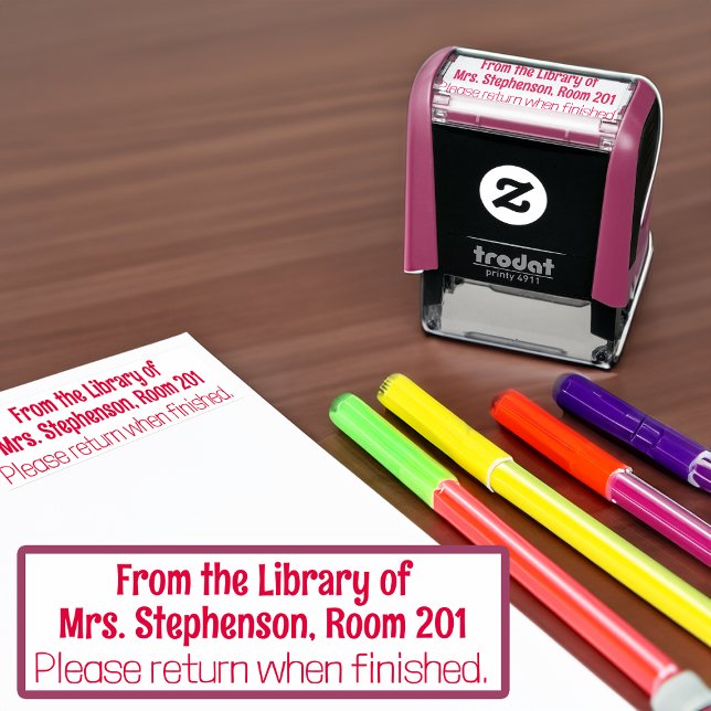 Personlig från Bibliotek i Bok Lärare Självfärgande Stämpel (personalized library book classroom teacher rubber stamp)