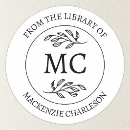 Personlig 'Från bibliotekets' monogram bokmärke Runt Klistermärke