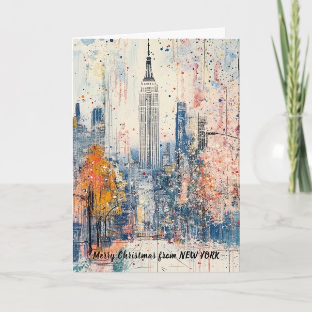 Personlig från NYC-julillustration Helgkort (Framsida)