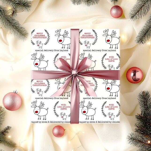 Personlig från Santa Lapland Reindeer Kids Presentpapper (Special delivery from Lapland christmas wrapping paper)