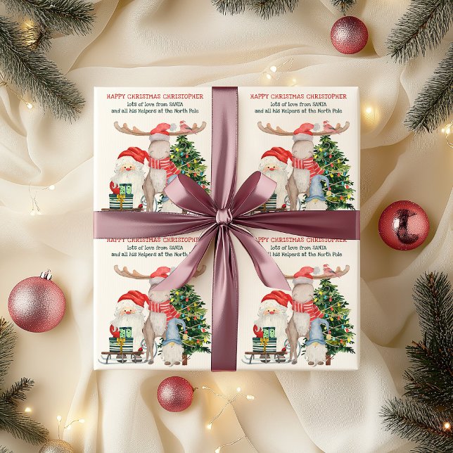 Personlig från Santa och Hans Helpers Presentpapper (Kids Christmas Wrapping Paper with Father Christmas)
