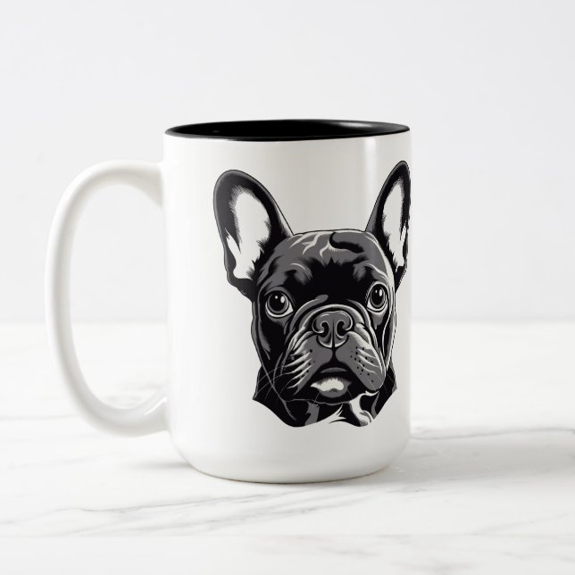 Personlig Fransk Bulldog Black and White Två-Tonad Mugg (Vänster)