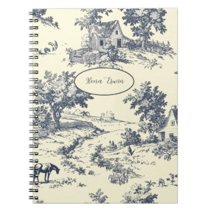 Personlig Fransk Farmhouse Blue Toile de Jouy Anteckningsbok