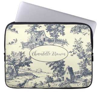 Personlig Fransk Farmhouse Blue Toile de Jouy Laptop Fodral