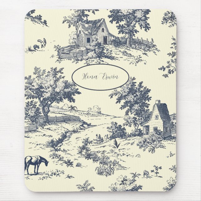 Personlig Fransk Farmhouse Blue Toile de Jouy Musmatta (Framsidan)