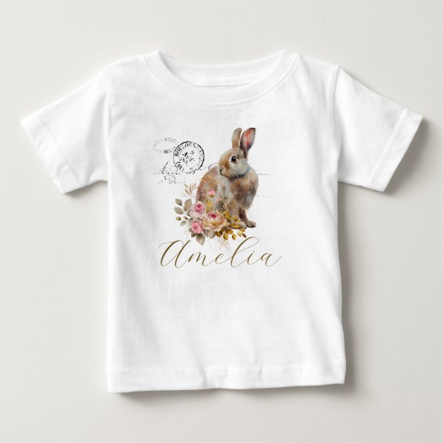 Personlig Fransk vintage kanin med ro T Shirt (Framsida)