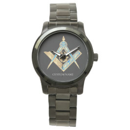Personlig Freemason-gåvor, svart, masoniskt kompas Armbandsur