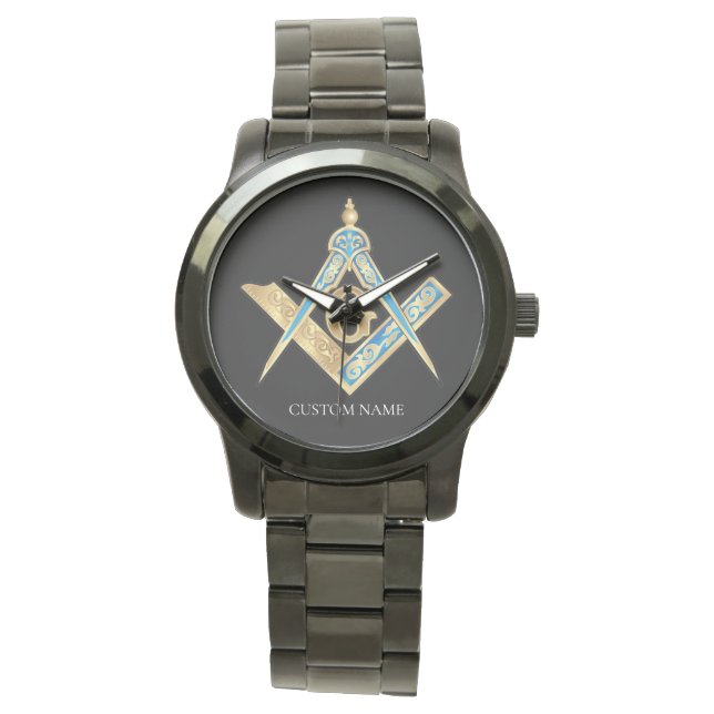 Personlig Freemason-gåvor, svart, masoniskt kompas Armbandsur (Framsida)