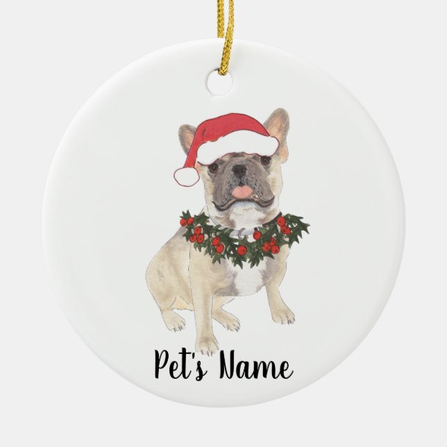 Personlig Frenchie (Blue Fawn Tricolor) Julgransprydnad Keramik (Framsidan)