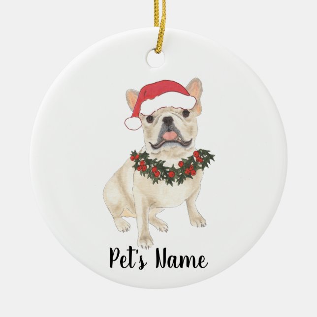 Personlig Frenchie (Fawn Tan Cream) Julgransprydnad Keramik (Framsidan)
