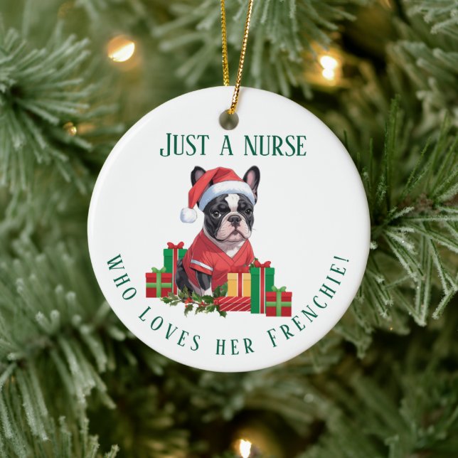 Personlig Frenchie Nurse jul Hund älskare Julgransprydnad Keramik (Träd)