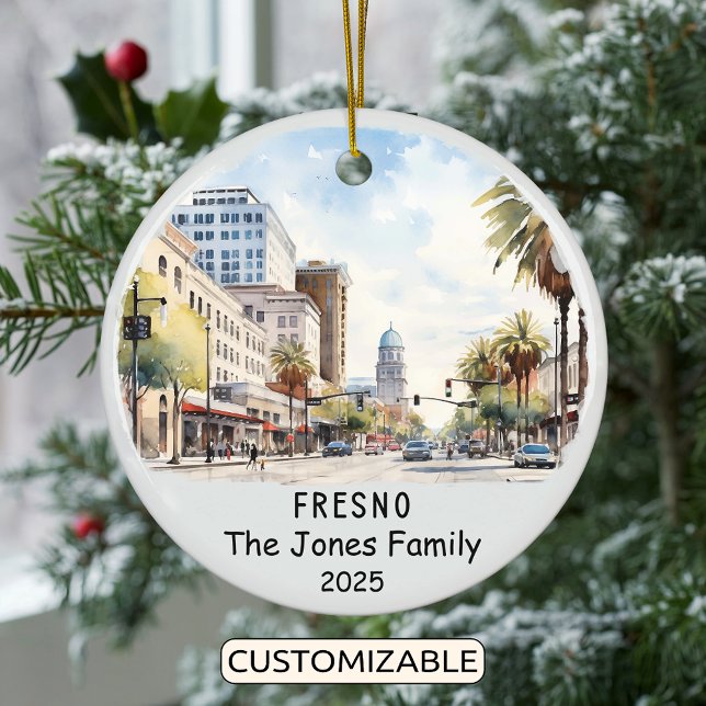 Personlig Fresno Ornament, Kalifornien Julgransprydnad Keramik (Skapare uppladdad)