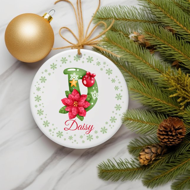 Personlig Friend Blommigt Initialer jul Julgransprydnad Keramik (cute personalized letter name ornament)