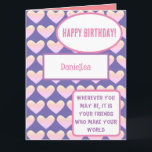 Personlig Friends Namn Birthday Card Kort<br><div class="desc">Söt rosas hjärta utformar bäst grattis på födelsedagen-kort med personlig namn. Din bästa vän kommer att ge kärlek den här tankeväckande kortdesignen.</div>