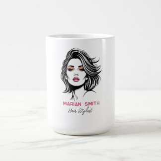 Personlig frisör med glamourös skönhetsansikte kaffemugg