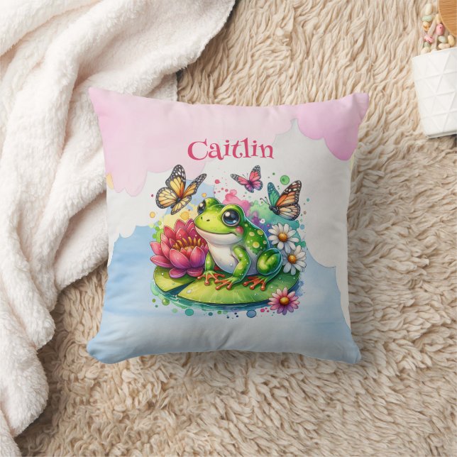Personlig Frog, Flowers och Butterflies Baby Kudde (Filt)