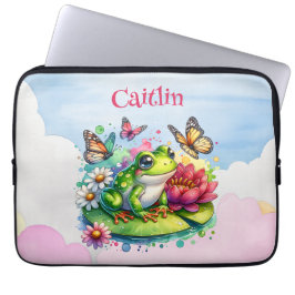 Personlig Frog, Flowers och Butterflies Laptop Fodral