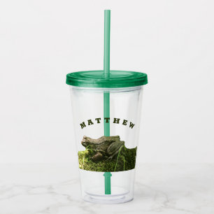 Personlig Frog på en Mossy Sten Foto-Grönt Take Away Mugg