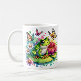 Personlig Frog with Flowers on Lilypad Kaffemugg
