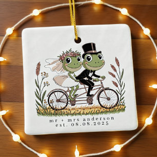 Personlig Frogs på Bike Bröllop Giftermål Julgransprydnad Keramik