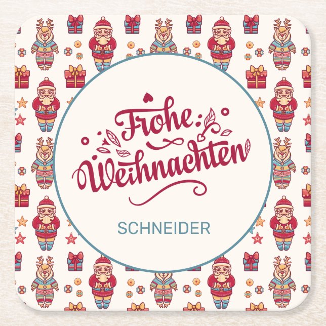Personlig Frohe Weihnachten Underlägg Papper Kvadrat (Framsidan)
