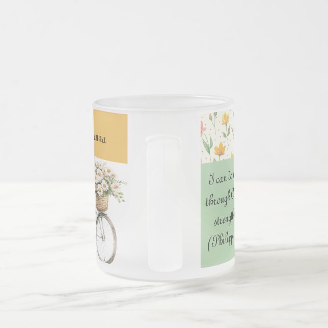 Personlig Frosted Glass Mugg - Blommigt Bicycle (Handtag)
